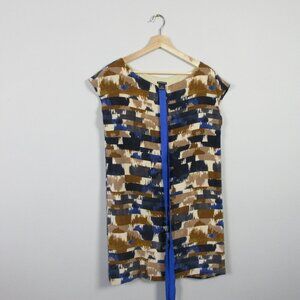 Club Monaco Silk Tunic Top Women S Brown Multi Short Cap Sleeve Boxy Casual 138